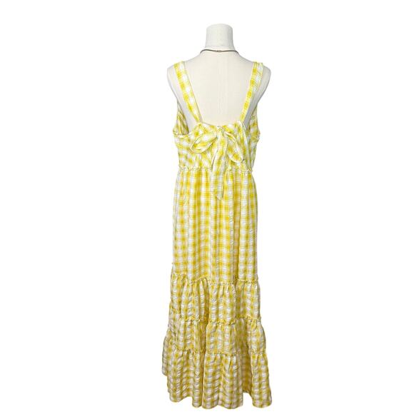 Free People Yellow Gingham Maxi Dress | Boho Western Tiered Ruffle | Large - Picture 3 of 12
